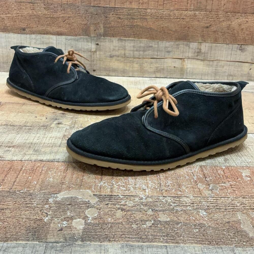 UGG Boots Mens Size 13 47 Black Suede Shearling Chukka Ankle Lace Up Winter